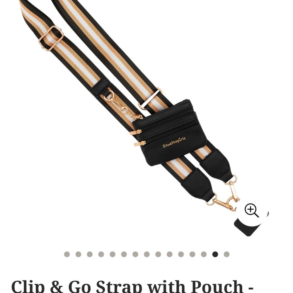 Save the Girls Clip & Go Strap w pouch black/white/gold - Picture 4 of 4